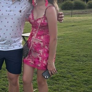 Lulu's Hot Pink Floral Embroidered Slip Dress